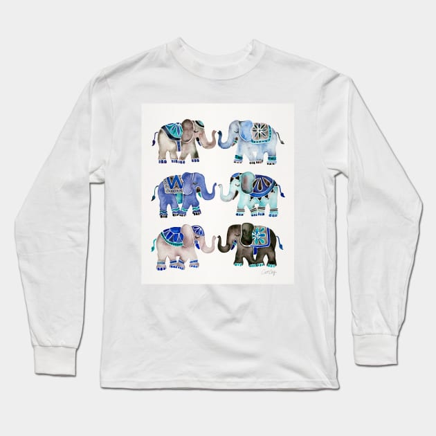 grey blue elephants Long Sleeve T-Shirt by CatCoq